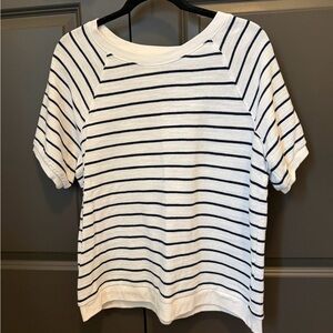 J. Crew White and Navy Striped Short-Sleeve Knit Top